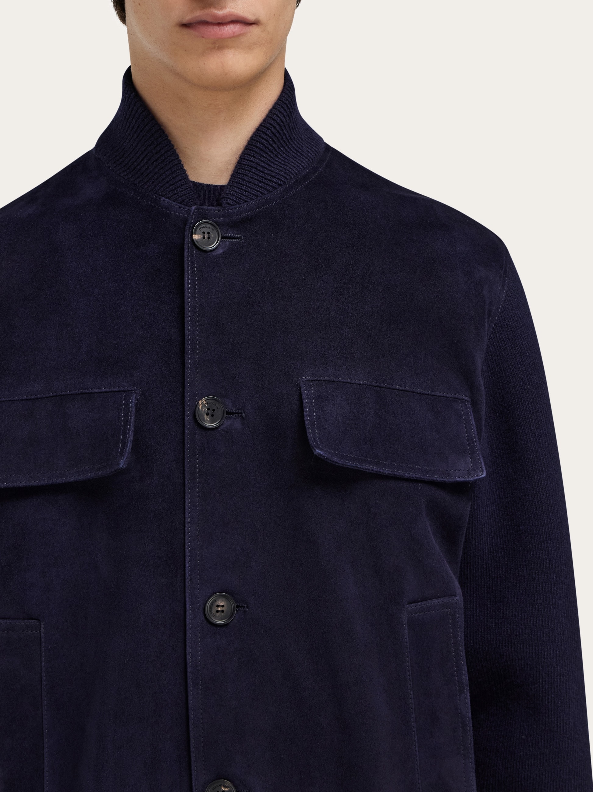 Suede bomber with knitted details - Men | Ferragamo