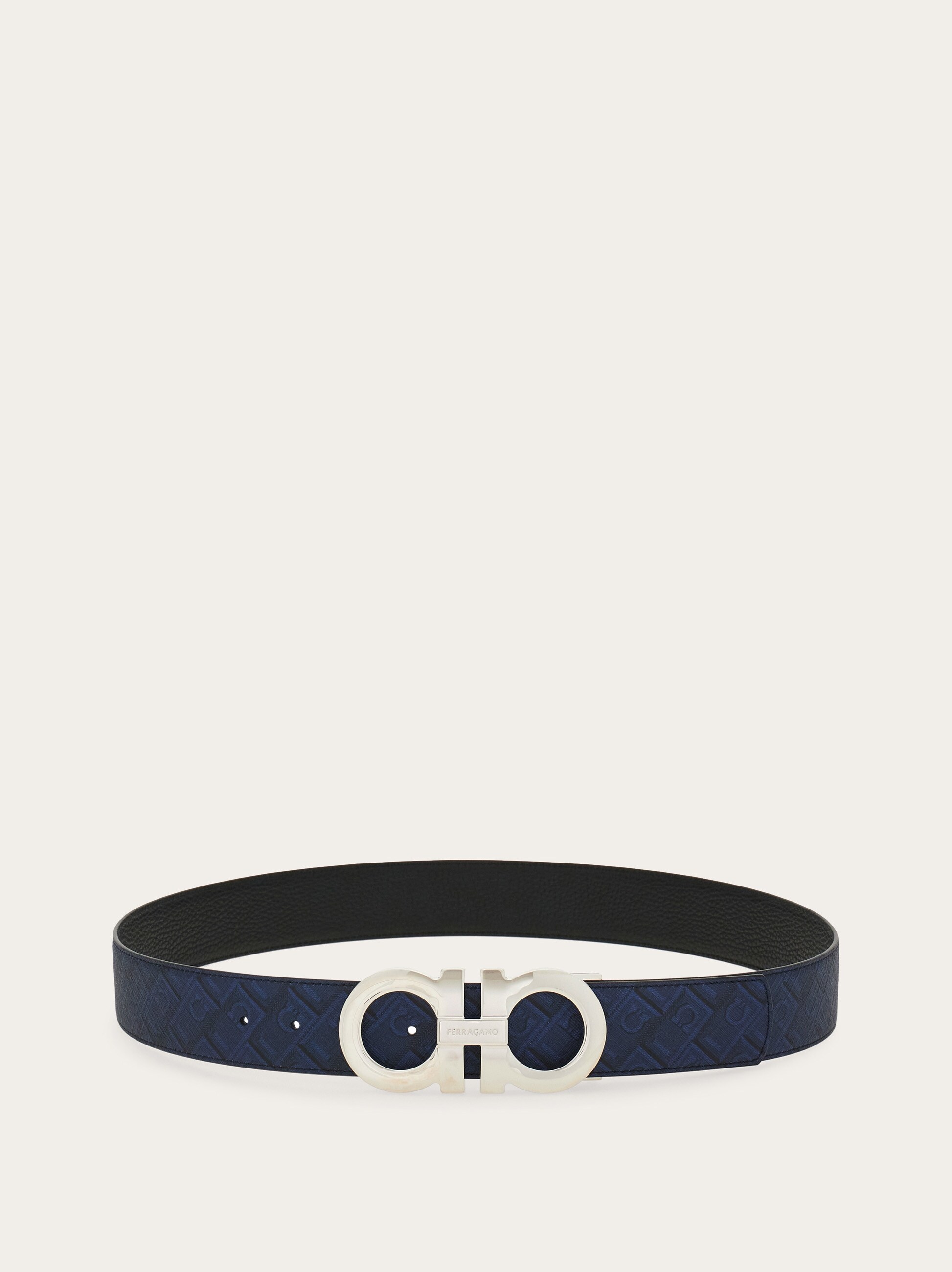 Salvatore Ferragamo Blue and Gold Gancini Belt Salvatore Ferragamo Ferragamo Blue Gancini Leather Belt  main image 4