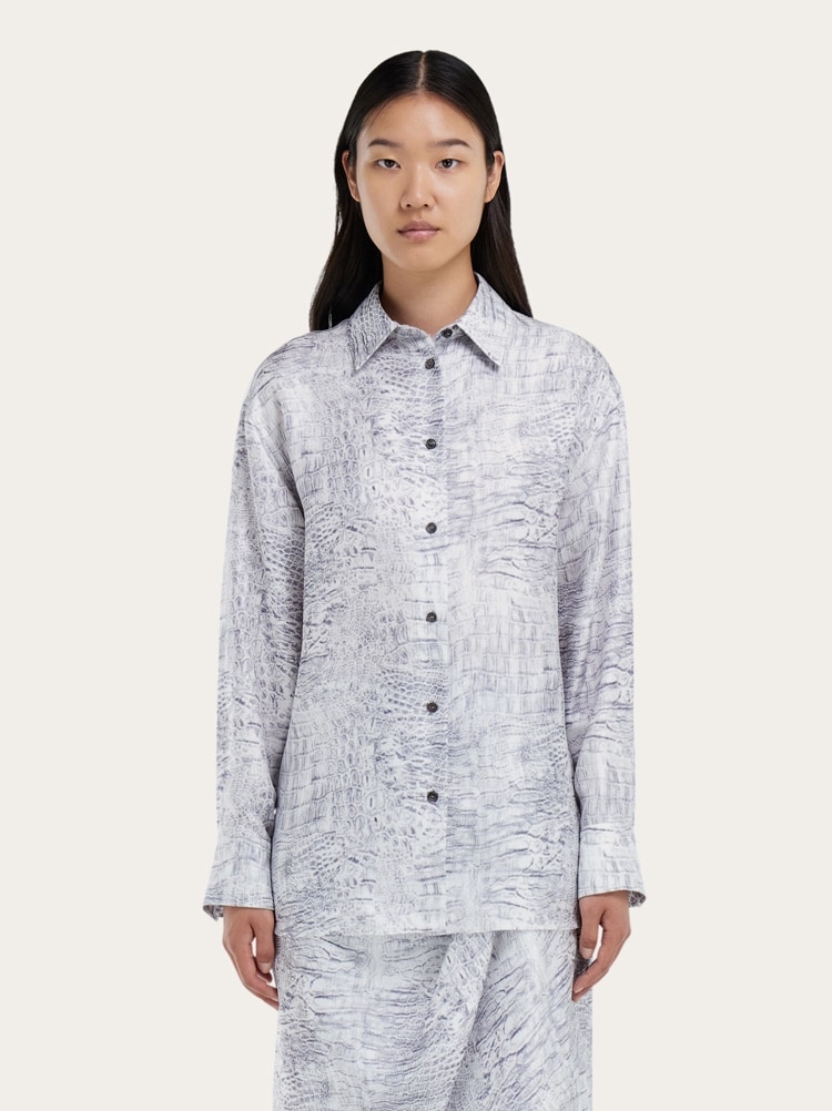 Georgette shirt with orchid print Gallery image 2