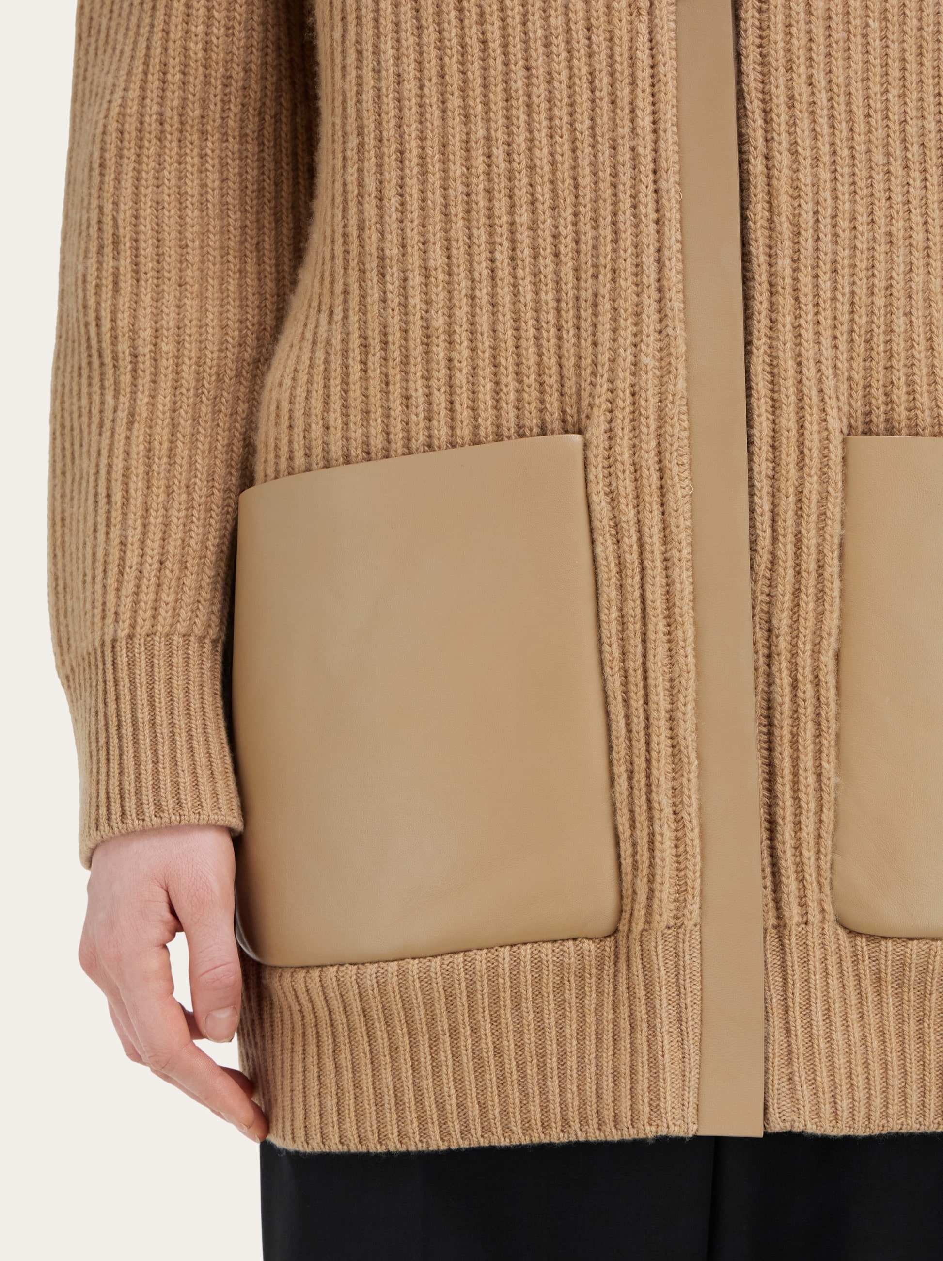 Longline cardigan with leather trims - Women | Ferragamo