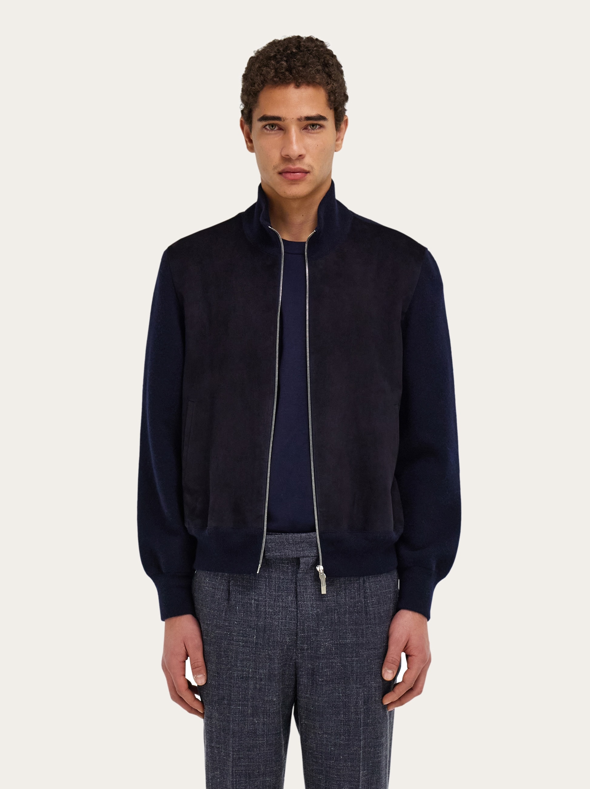 Suede blouson with knitted details - Men | Ferragamo