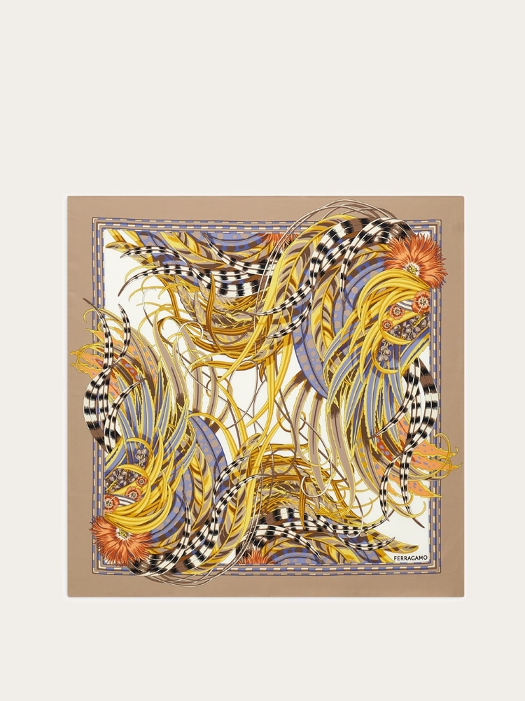 루스터 프린트 실크 스카프 Gallery image 1