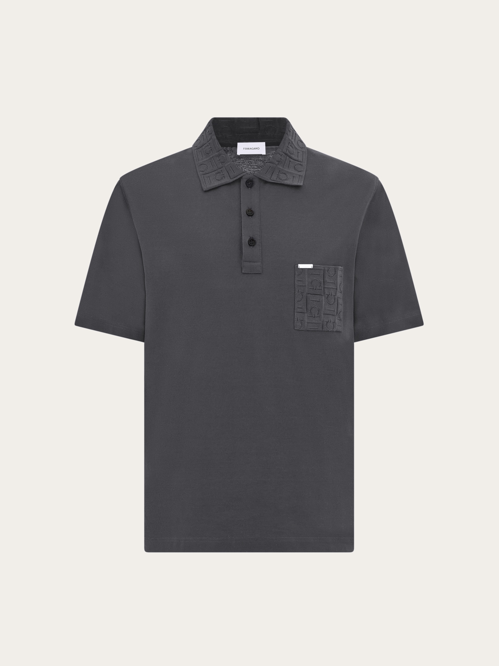 V-neck polo with jacquard pocket detail - Men | Ferragamo
