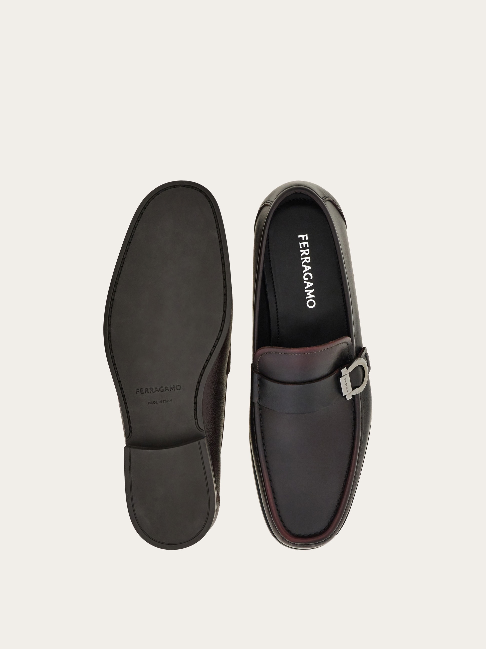 NIB FERRAGAMO DUMAS BLACK LEATHER METAL ENRAVED LOGO LOAFERS 11 EE FERRAGAMO David Gancini Bit Leather Loafers | Saks Fifth Avenue main image 3
