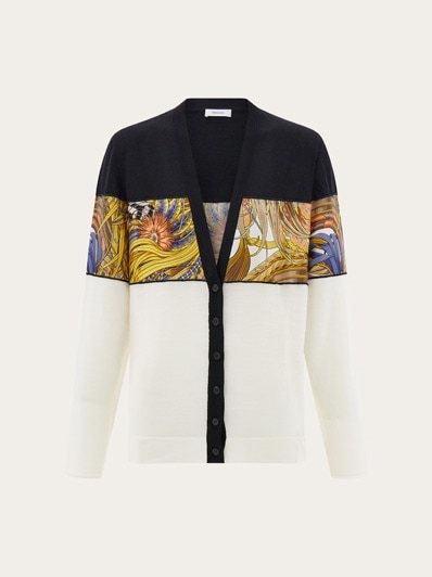V-neck cardigan with silk inserts - Women | Ferragamo