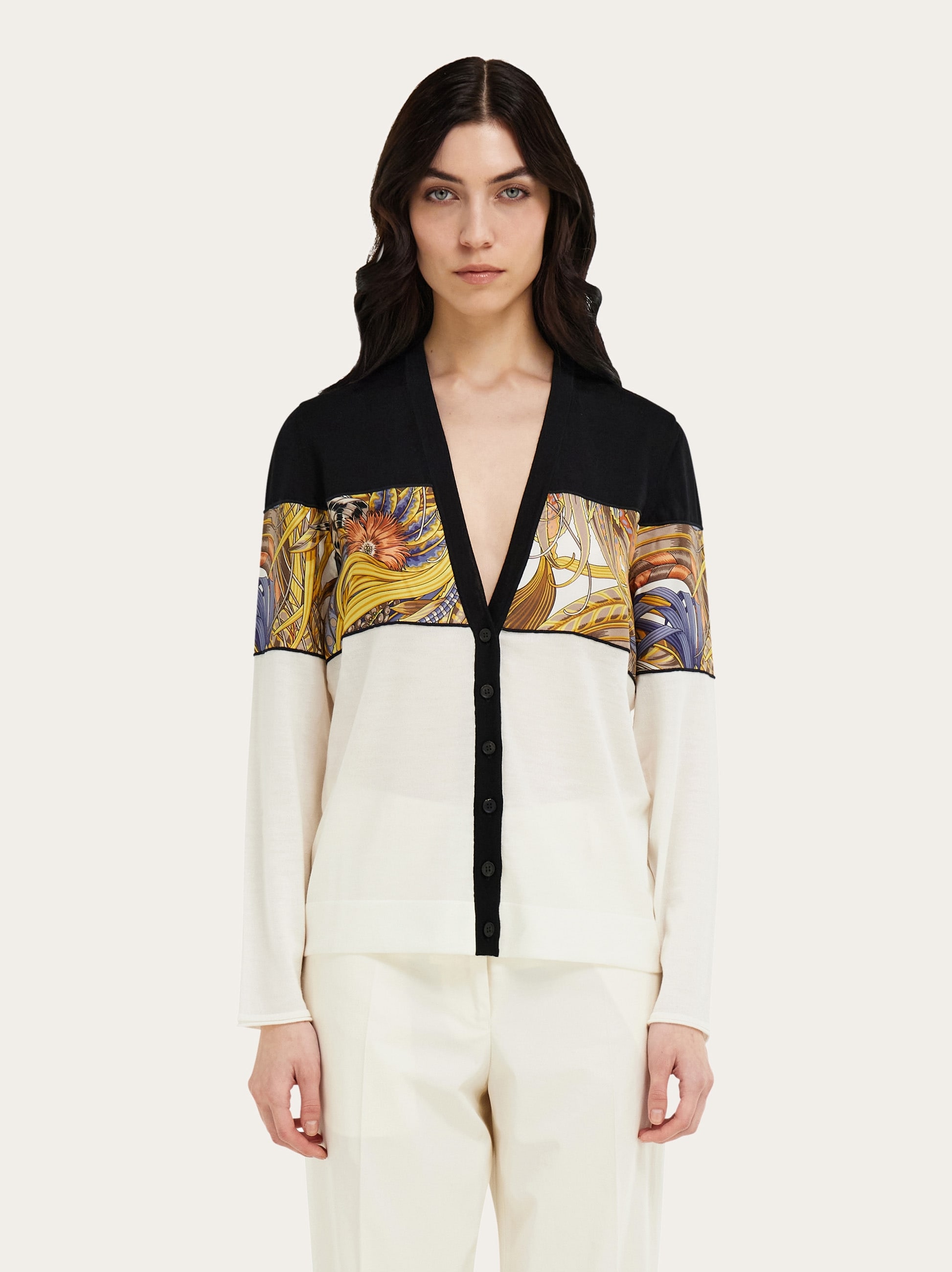 【Salvatore Ferragamo】デザインキャミソール V-neck cardigan with silk inserts - Women | Ferragamo