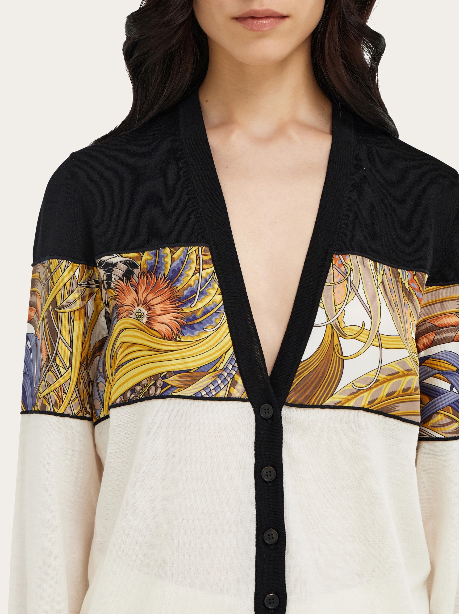 【Salvatore Ferragamo】デザインキャミソール V-neck cardigan with silk inserts - Women | Ferragamo