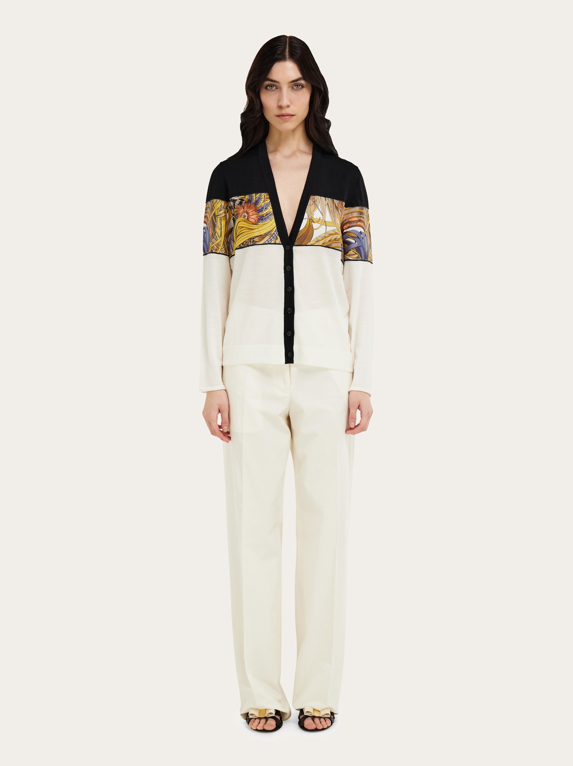V-neck cardigan with silk inserts - Women | Ferragamo