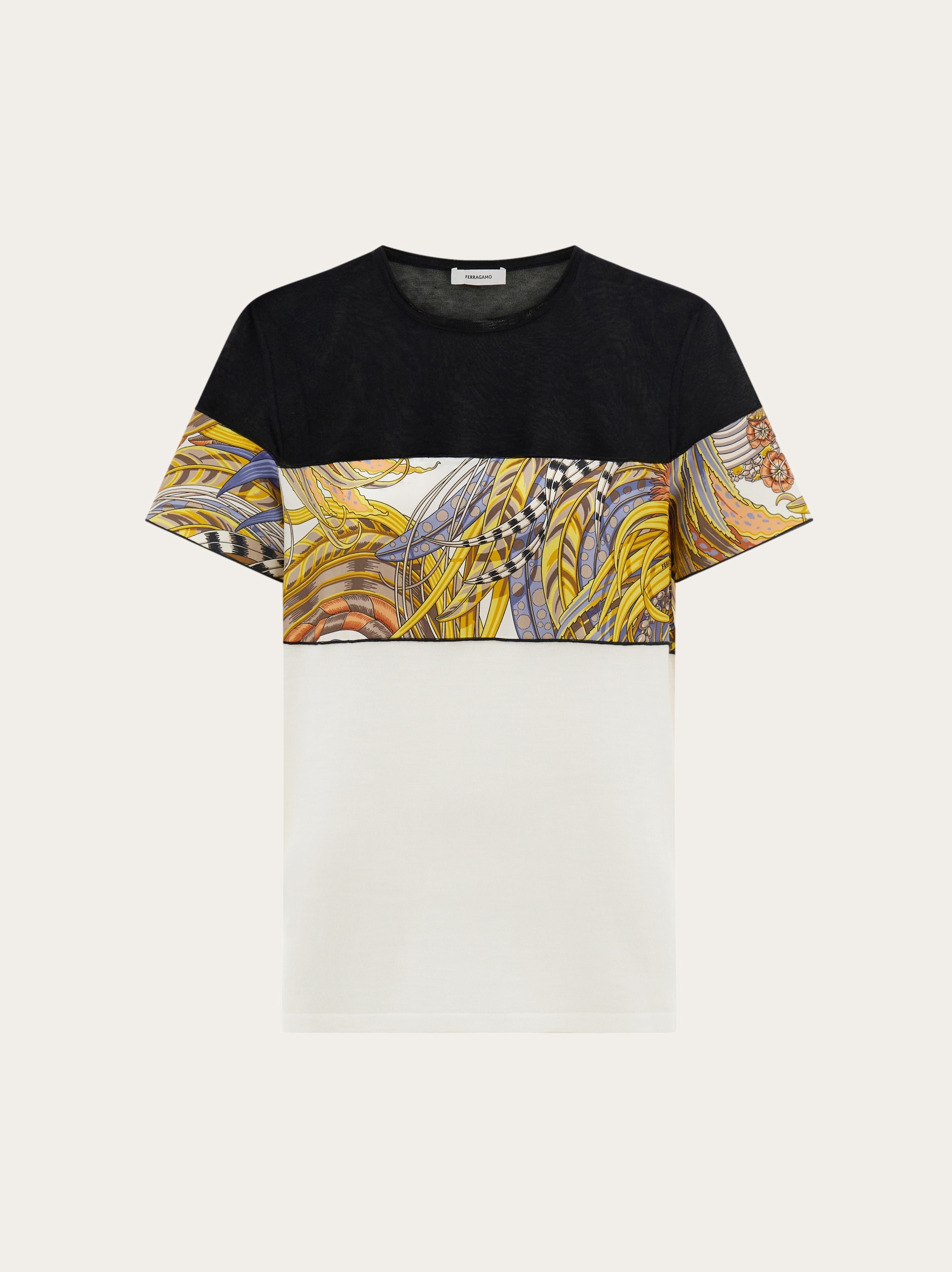 Crewneck T-shirt with silk inserts - Women | Ferragamo