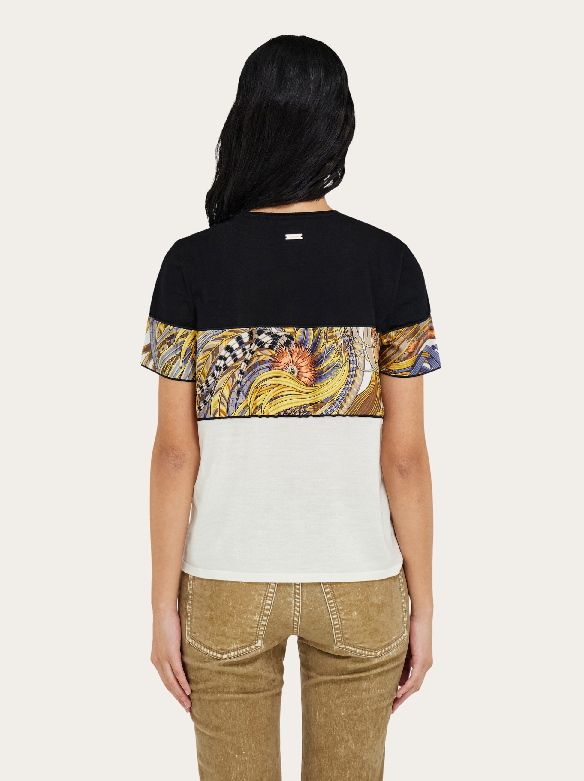 Crewneck T-shirt with Rooster print inserts - Women | Ferragamo