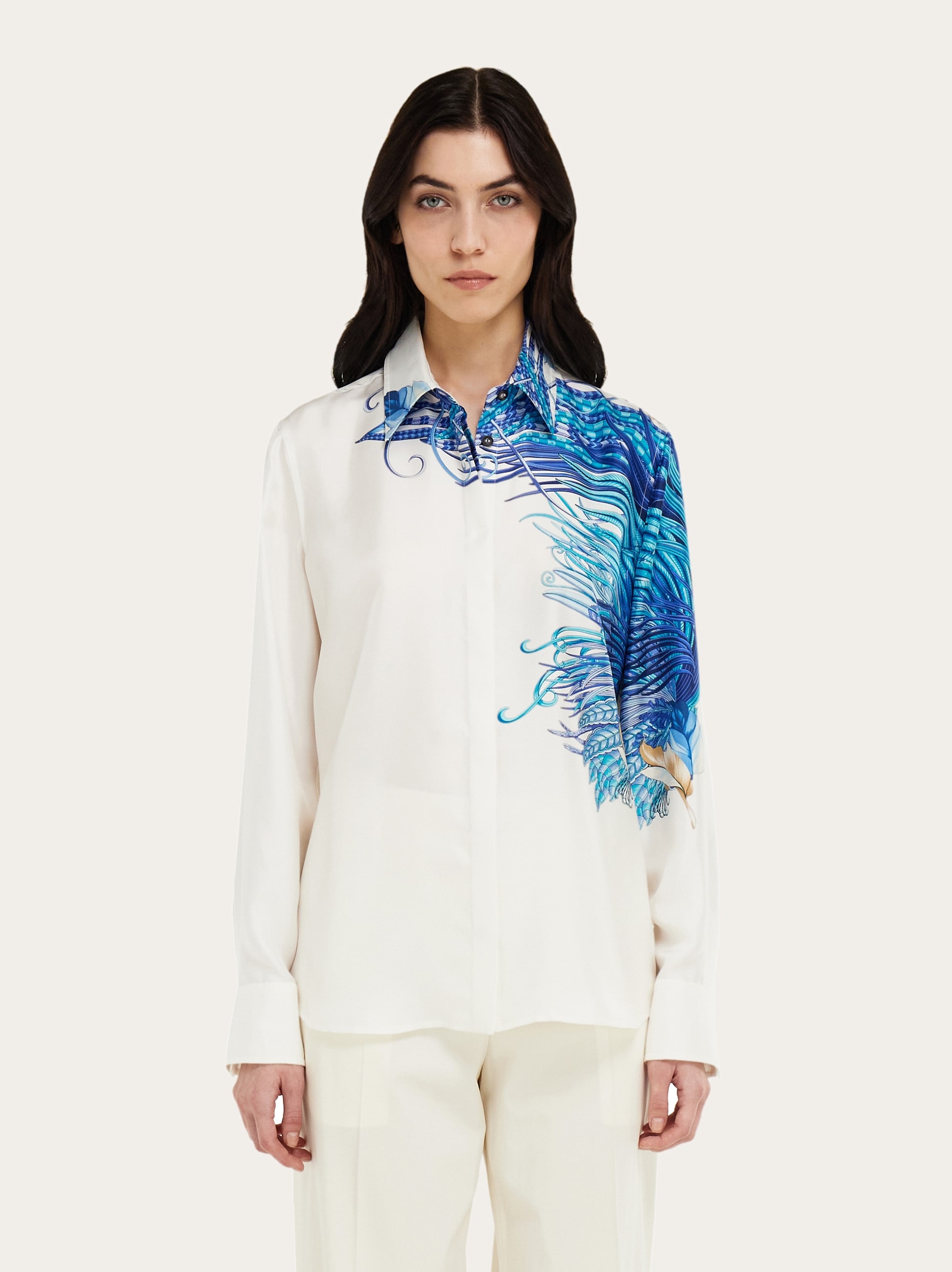 Feather show print silk shirt - Women | Ferragamo