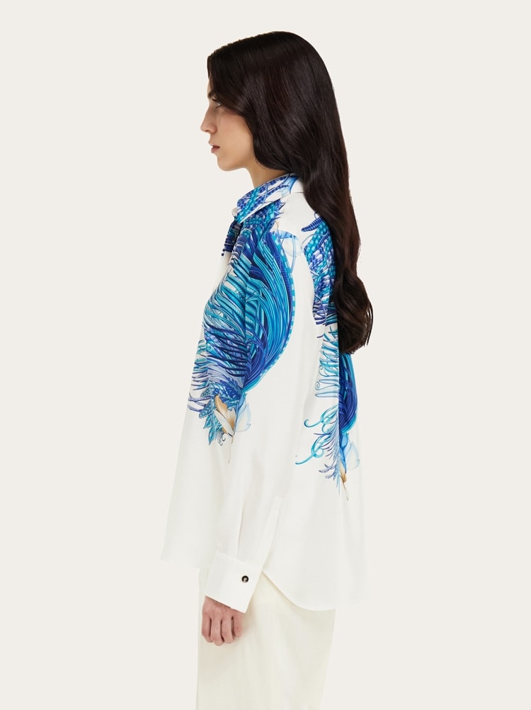 Silk Shirt with Feather Print Gallery image 3