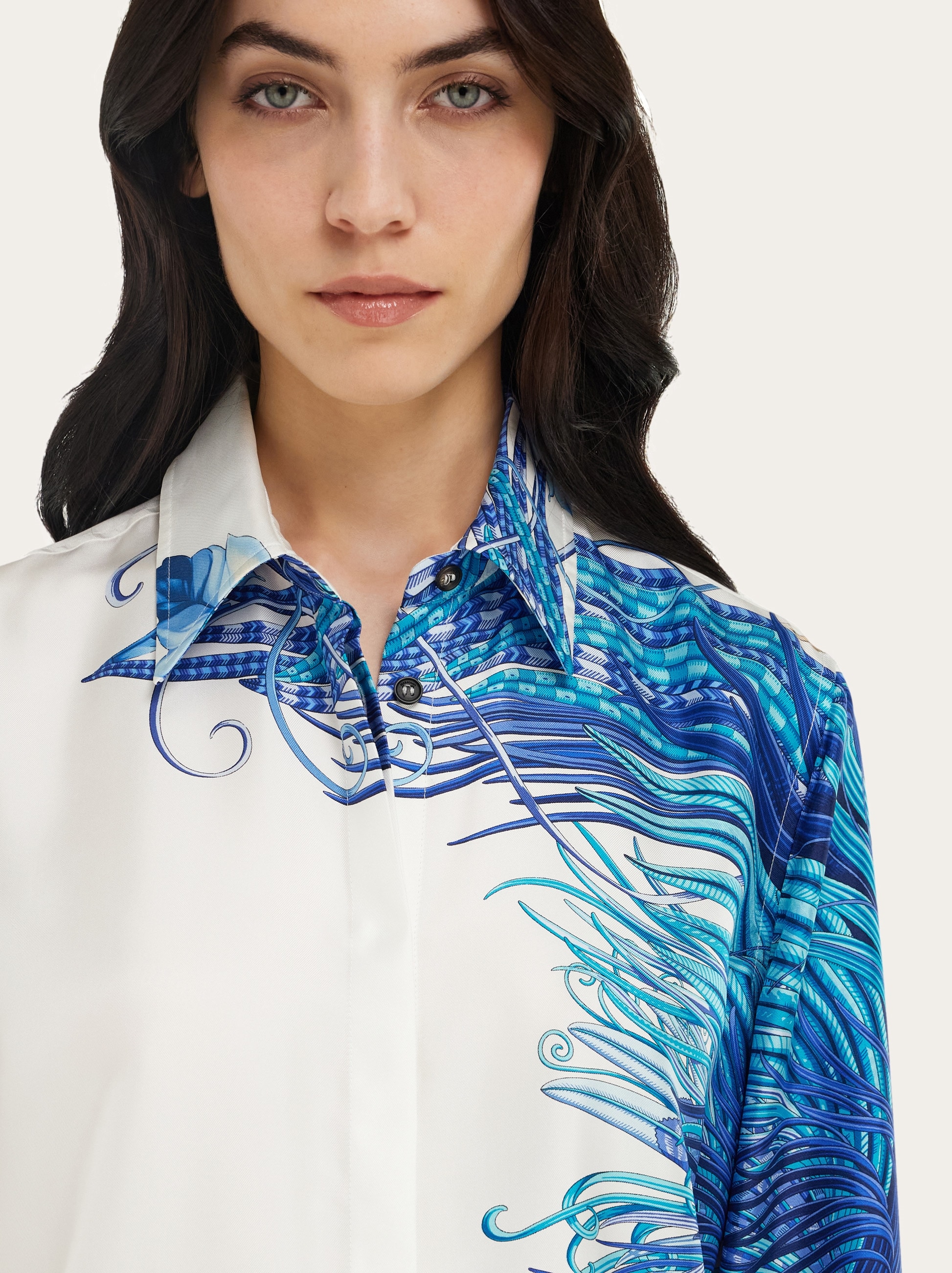 Feather show print silk shirt - Women | Ferragamo