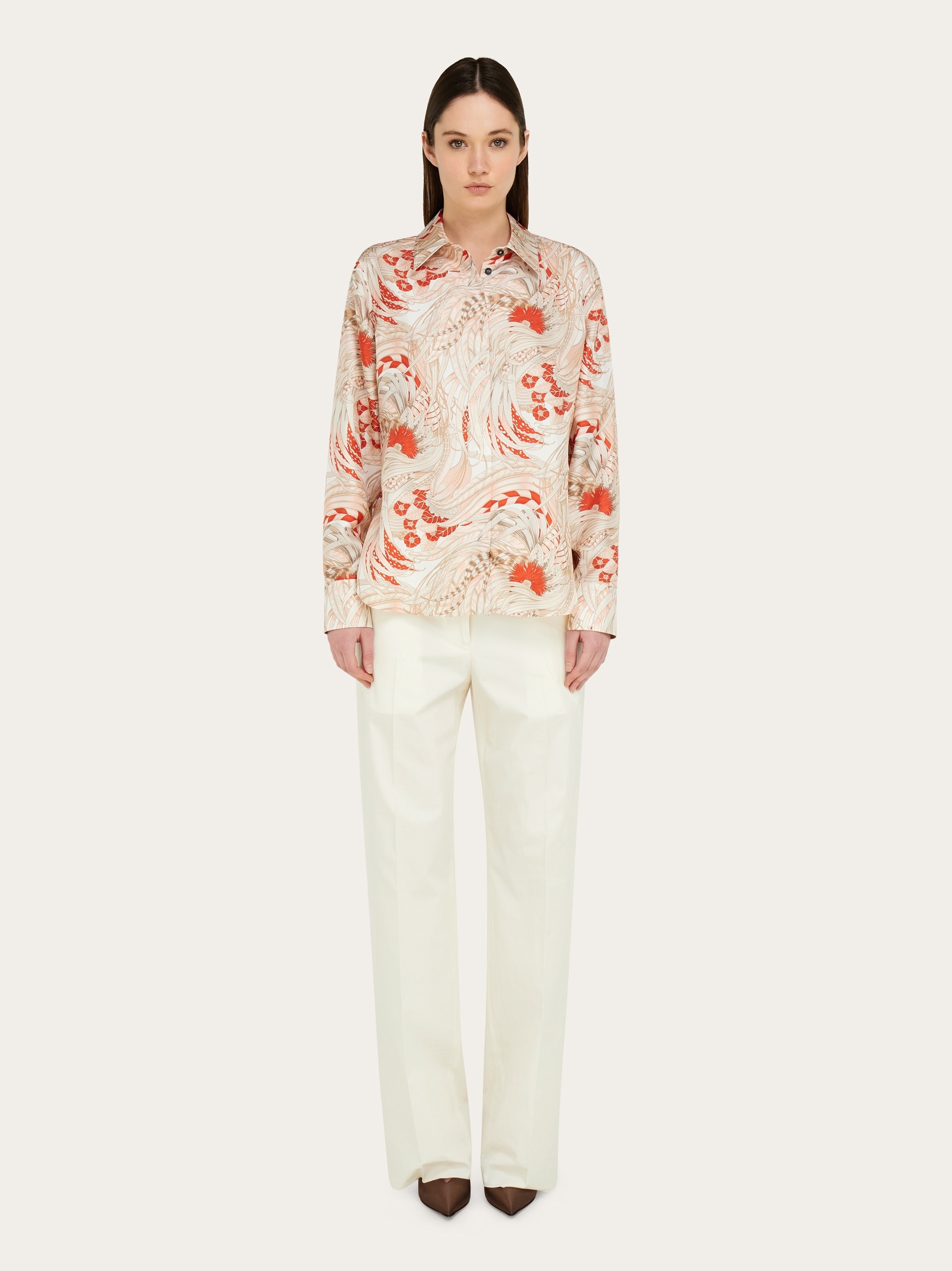 Rooster print silk twill shirt - Women | Ferragamo