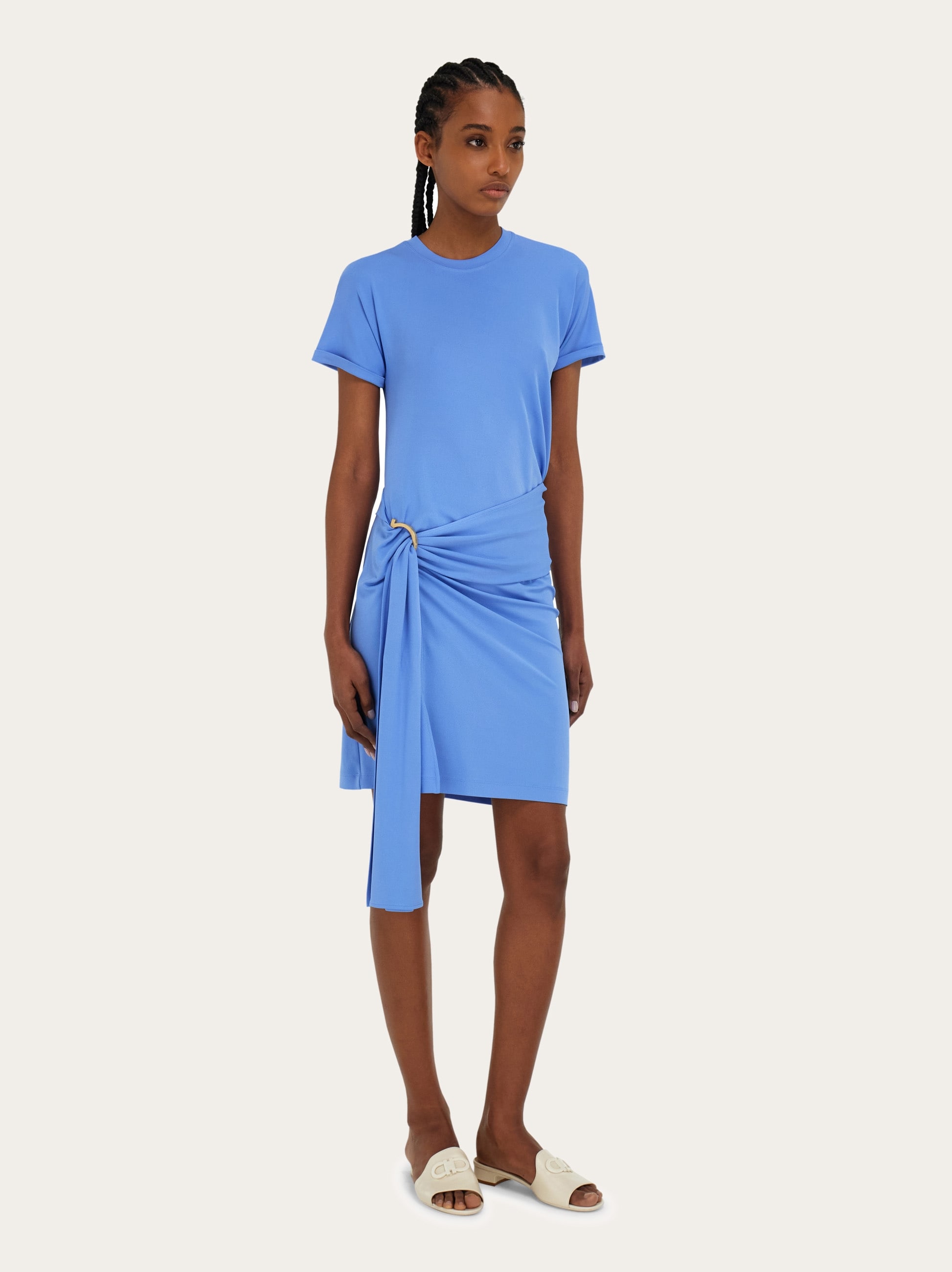 ferragamo blue dress Vintage Ferragamo Blue Skirt & Blouse Silk Dress Arrowhead Size 6  Modig