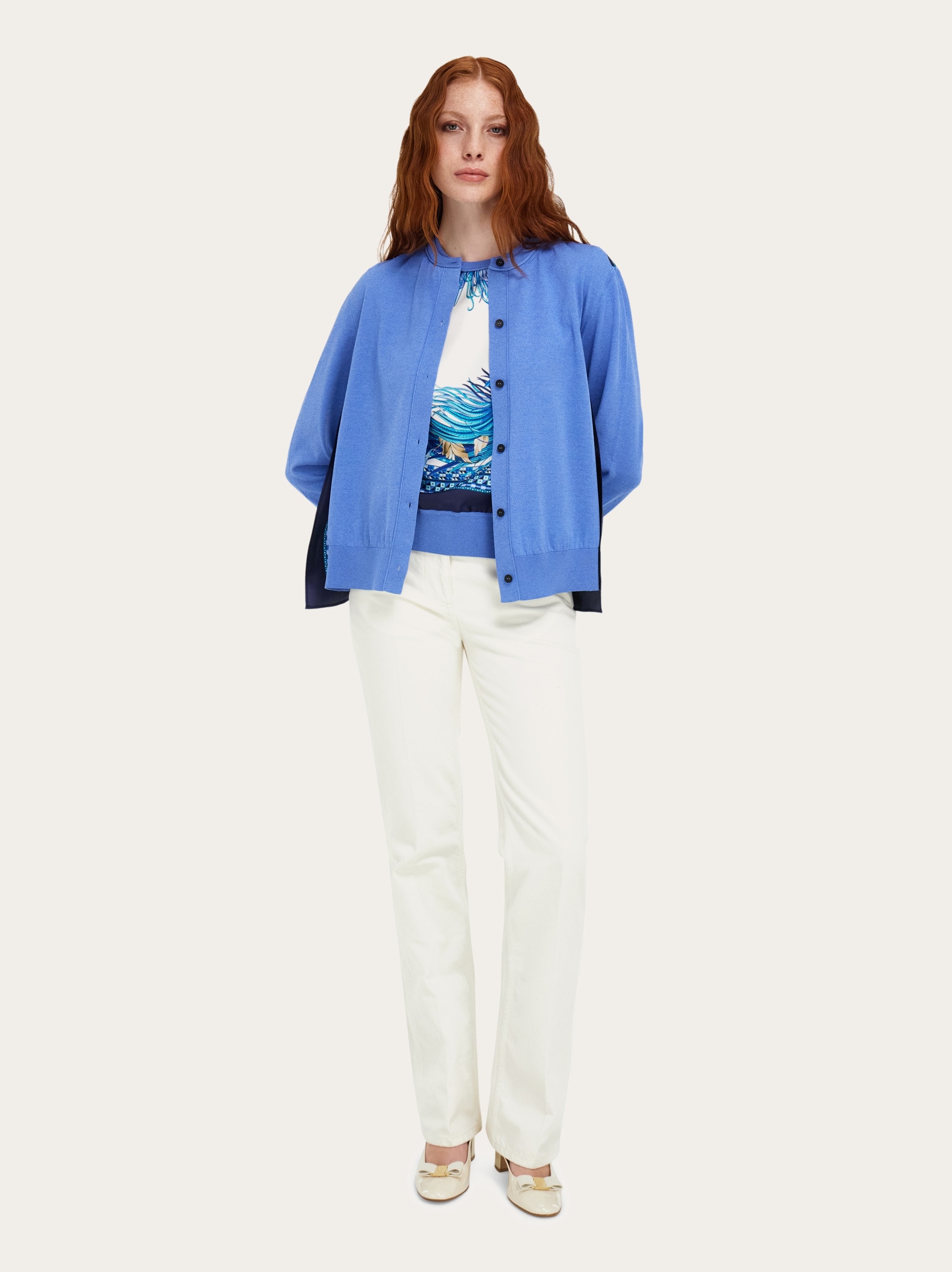 Feather show print crew-neck cardigan - Women | Ferragamo