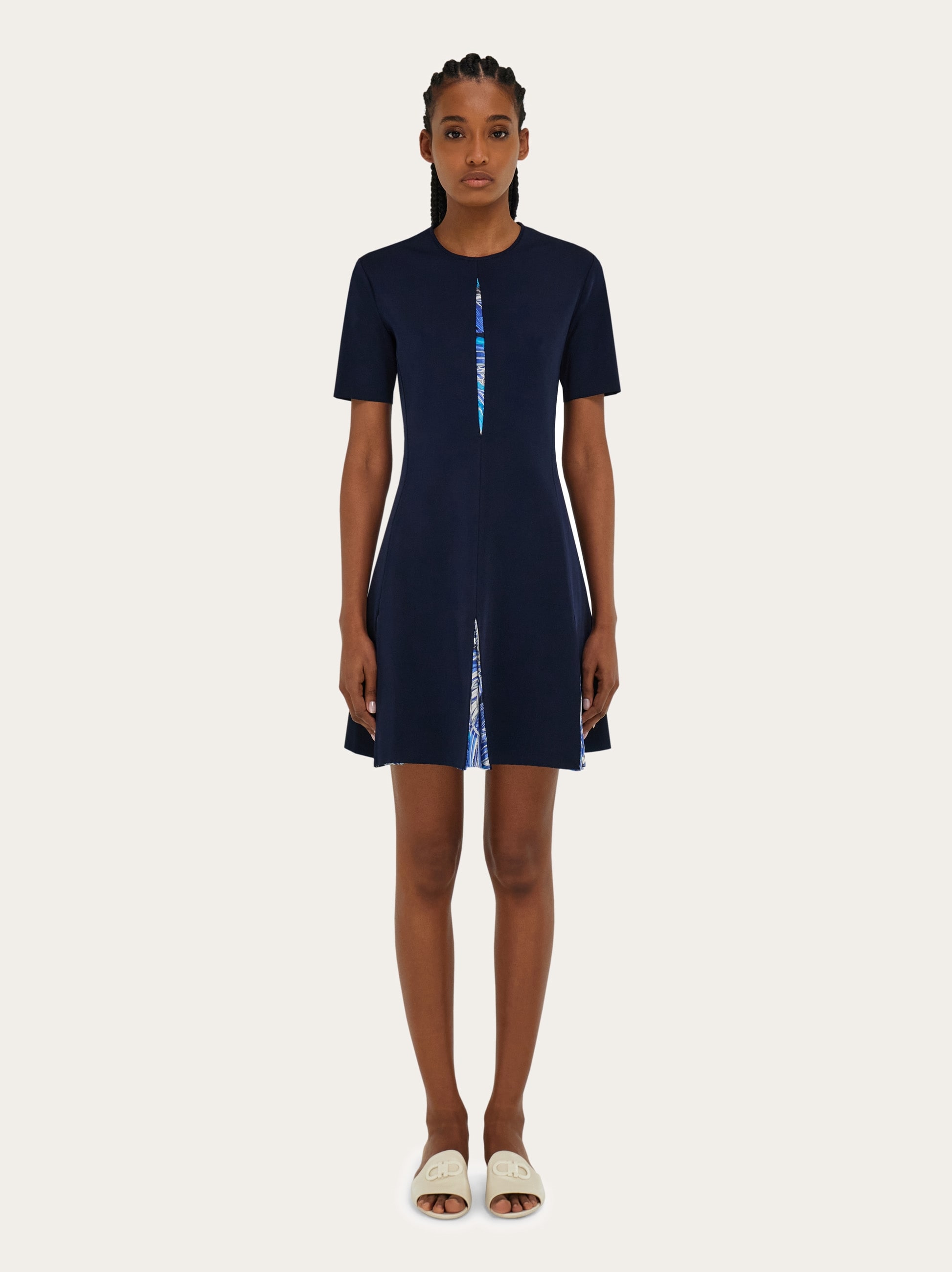 Knit dress with Rooster print inserts - Women | Ferragamo Knit dress with Rooster print inserts - Women | Ferragamo