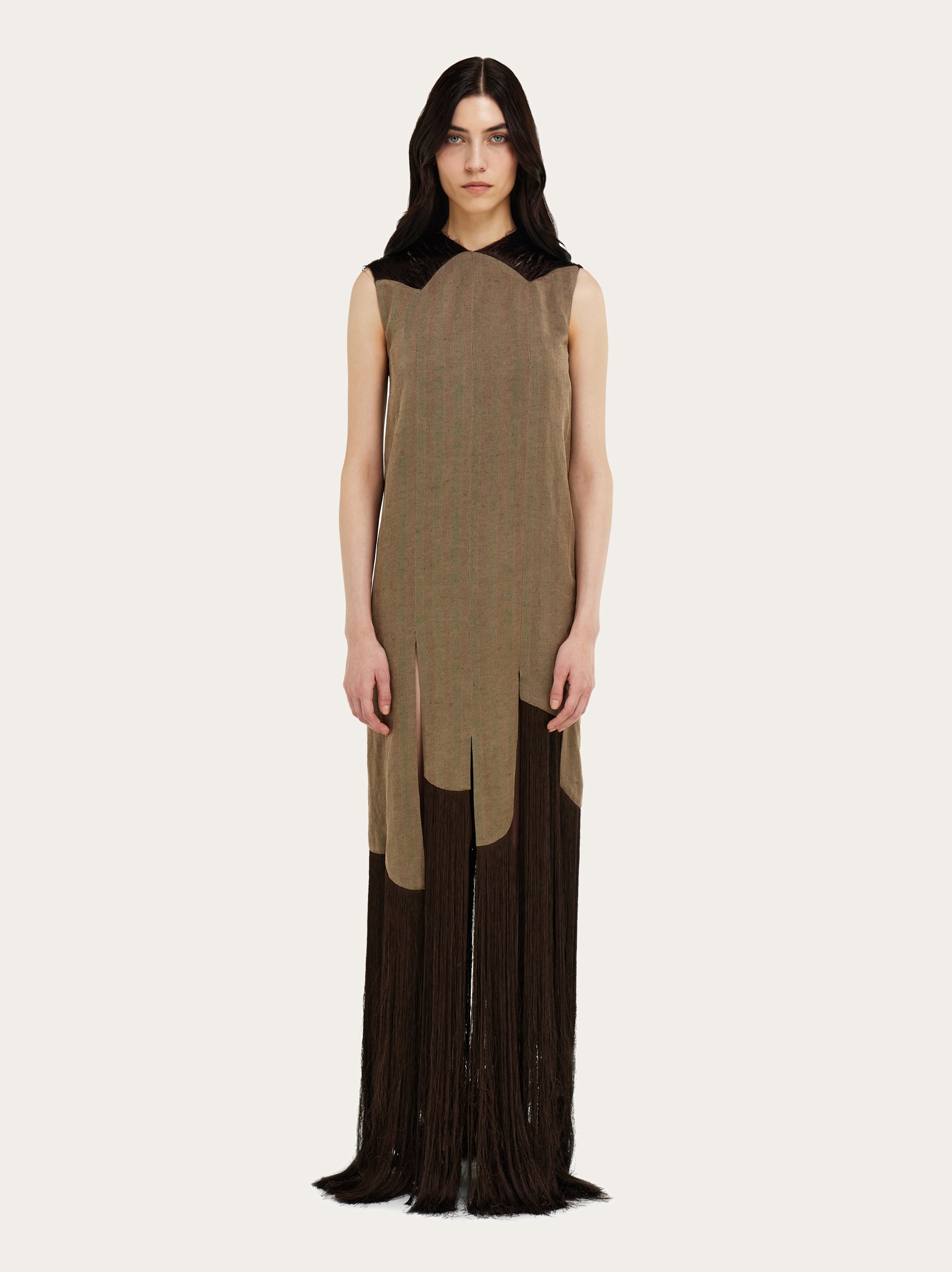 ferragamo brown dress Ferragamo Women Long dress with fringe detail Brown