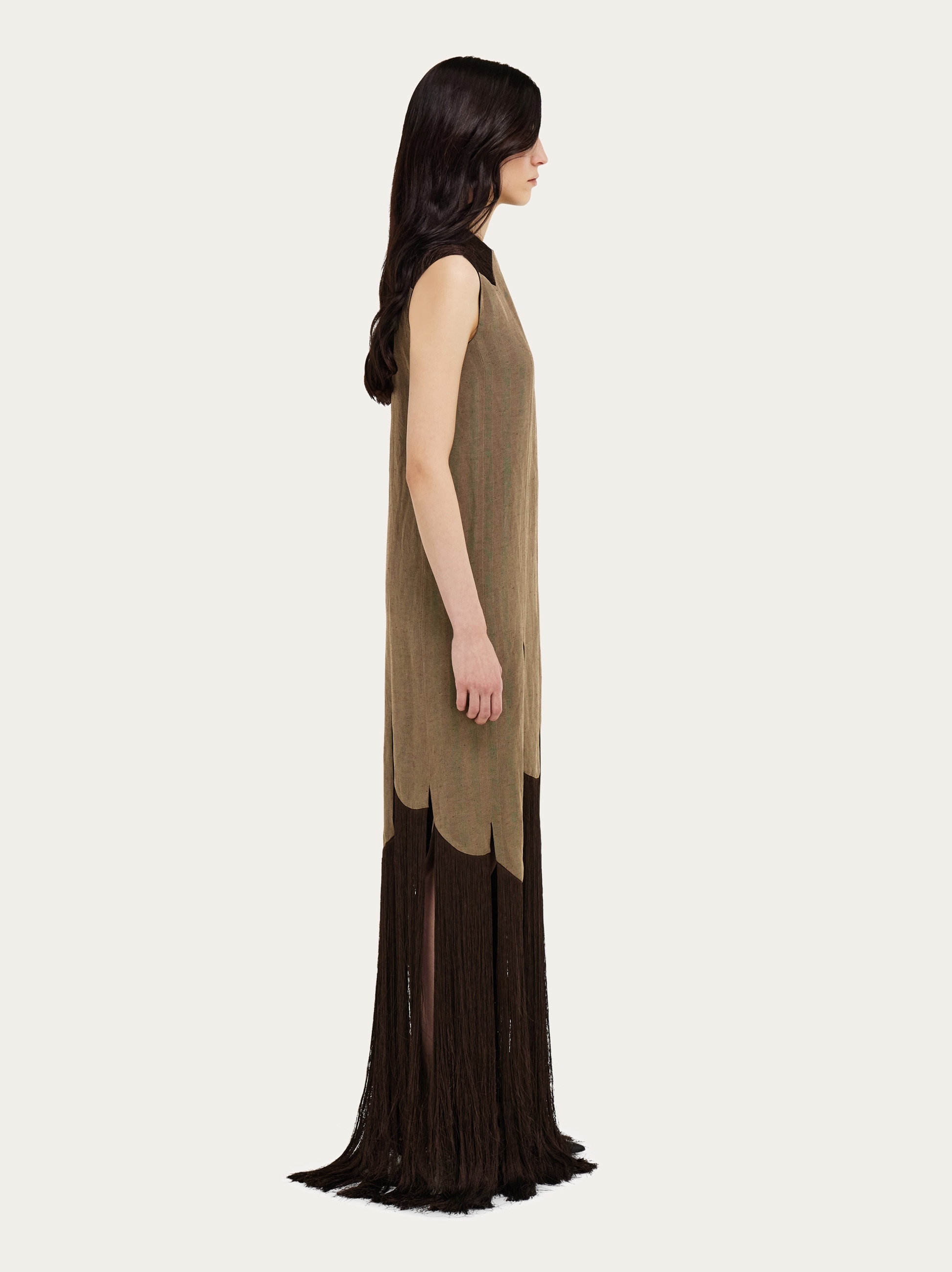 Long dress with fringe detail - Women | Ferragamo Long dress with fringe detail - Women | Ferragamo