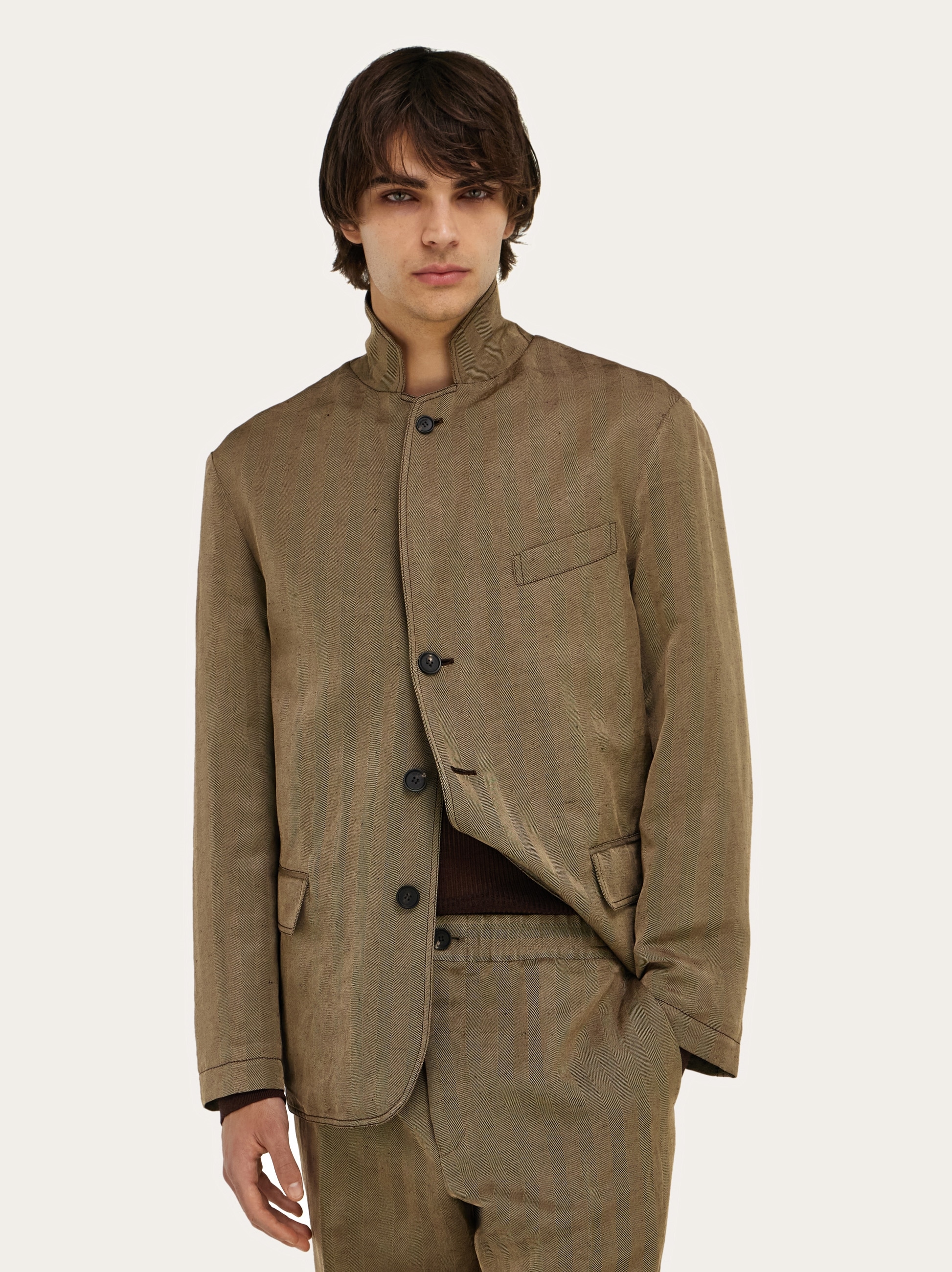ブラウンレザーシングルブレストジャケット シングルブレストジャケット - メンズ | Ferragamo