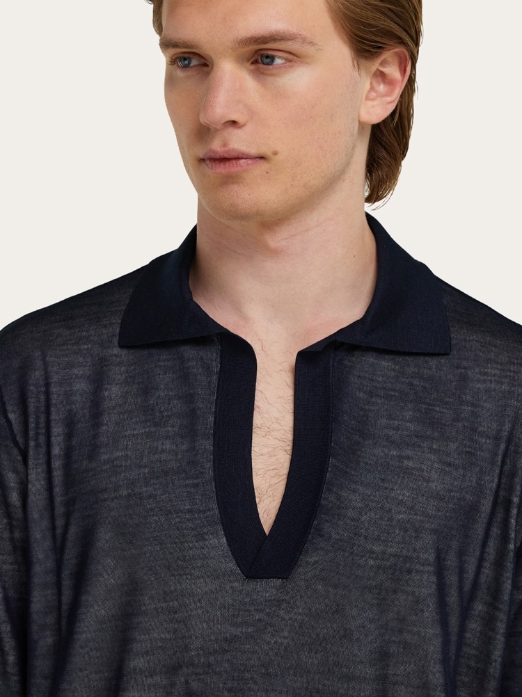 Long sleeve knitted silk polo shirt Gallery image 4