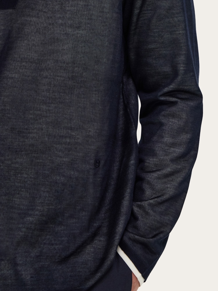 Long sleeve knitted silk polo shirt Gallery image 5