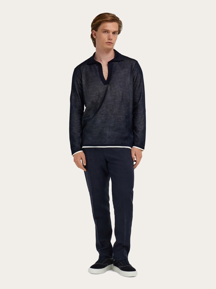 Long sleeve knitted silk polo shirt Gallery image 6