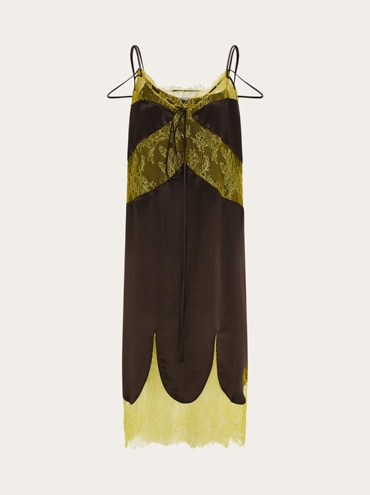 Slip dress in raso e pizzo Gallery image 1