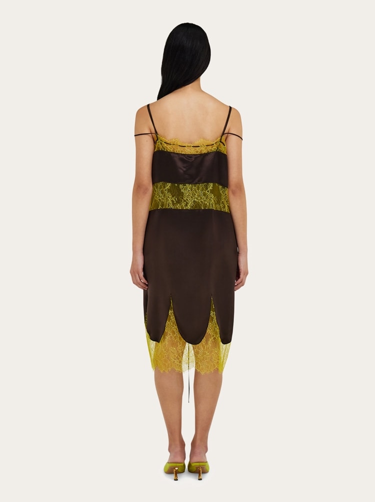 Slip dress in raso e pizzo Gallery image 3