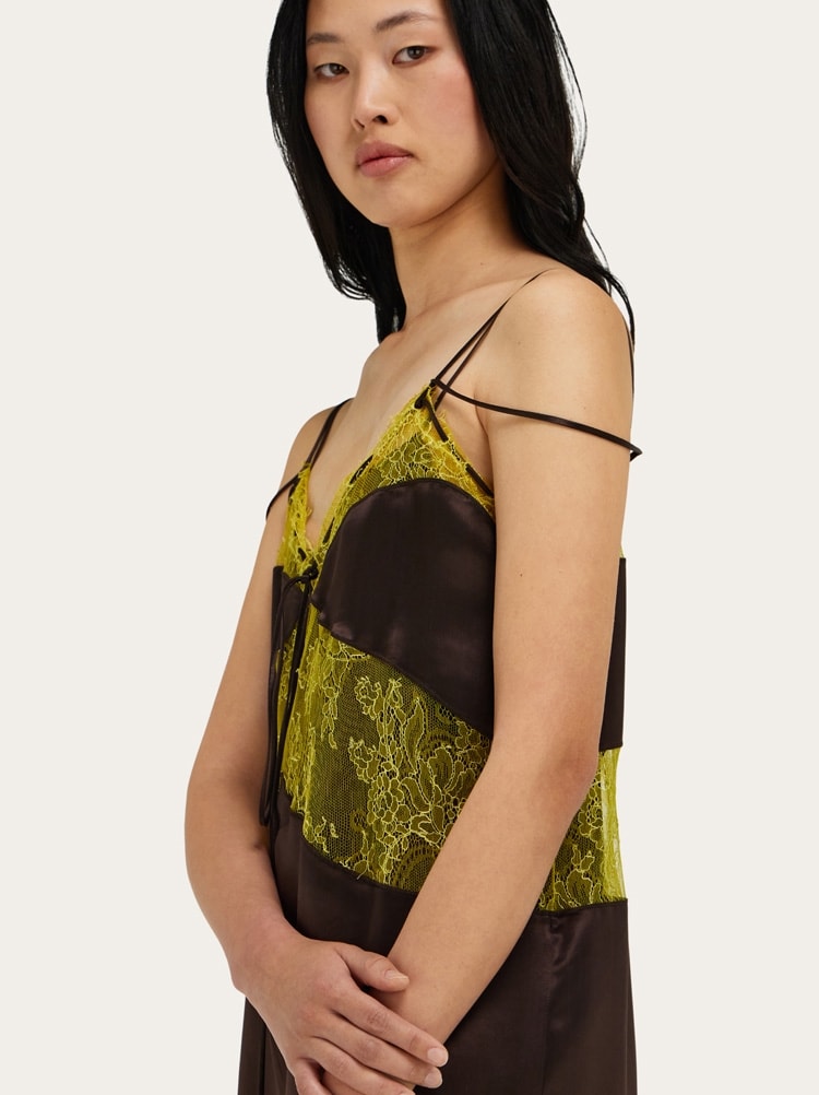 Slip dress in raso e pizzo Gallery image 4