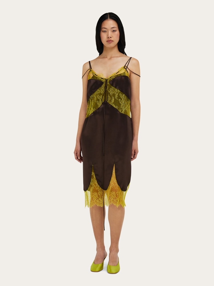 Slip dress in raso e pizzo Gallery image 7