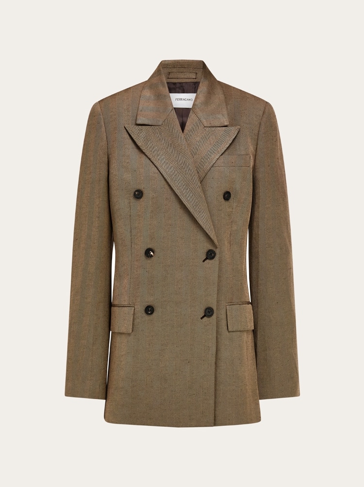 Blazer cruzada en mezcla de lino Gallery image 1