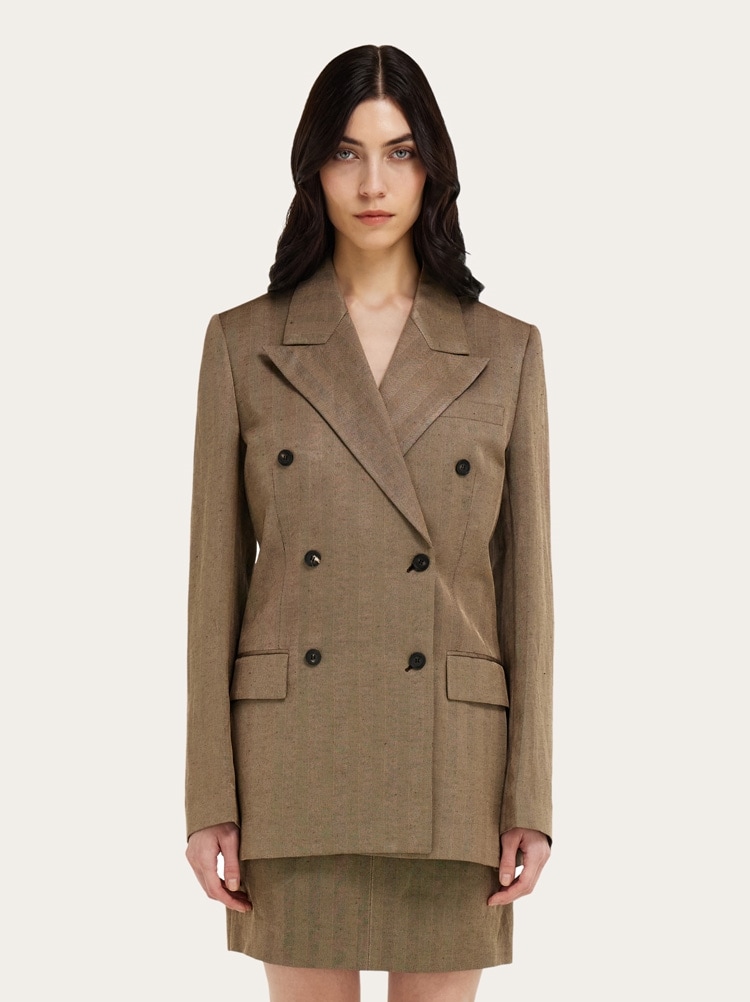 Blazer cruzada en mezcla de lino Gallery image 2