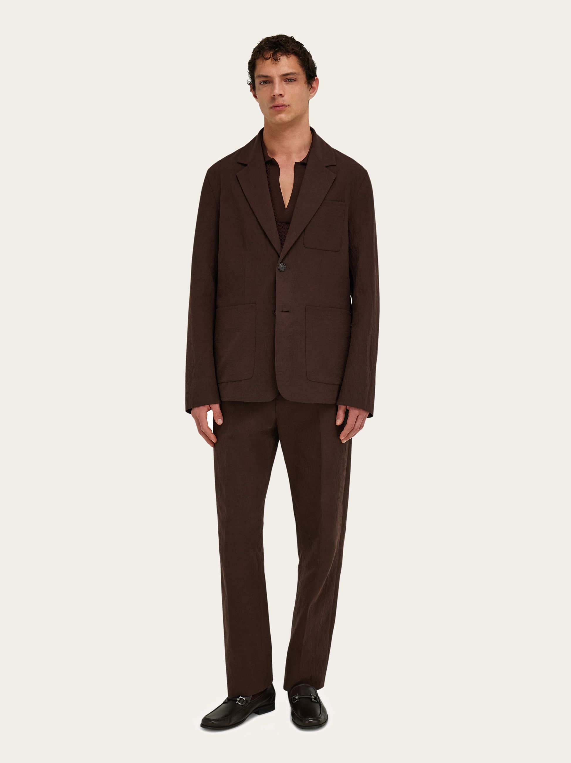 ブラウンレザーシングルブレストジャケット シングルブレストジャケット - メンズ | Ferragamo