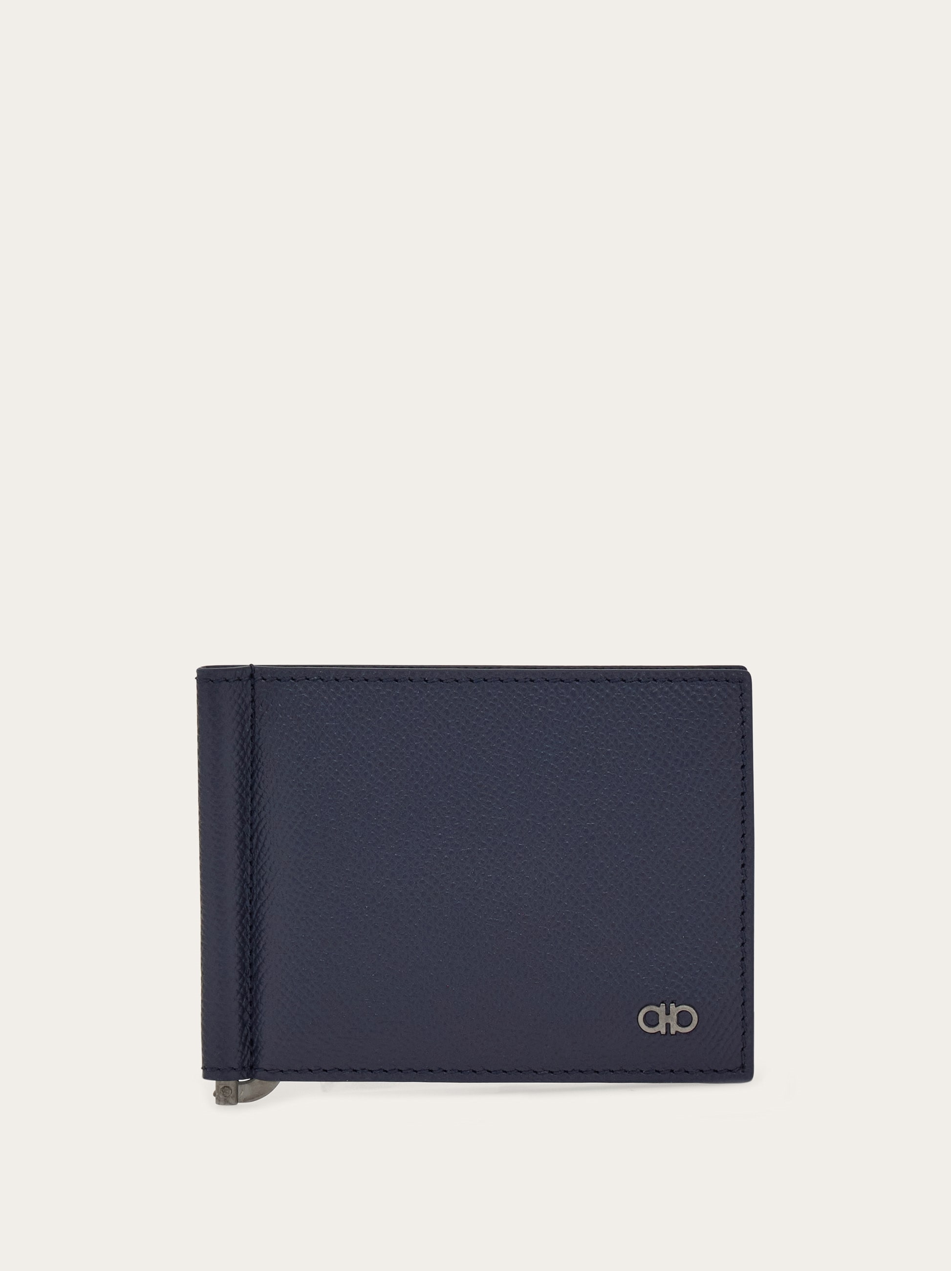 【良品】Salvatore Ferragamo 二つ折り財布 ネイビー 金 金具 Gancini wallet with money clip - Men | Ferragamo