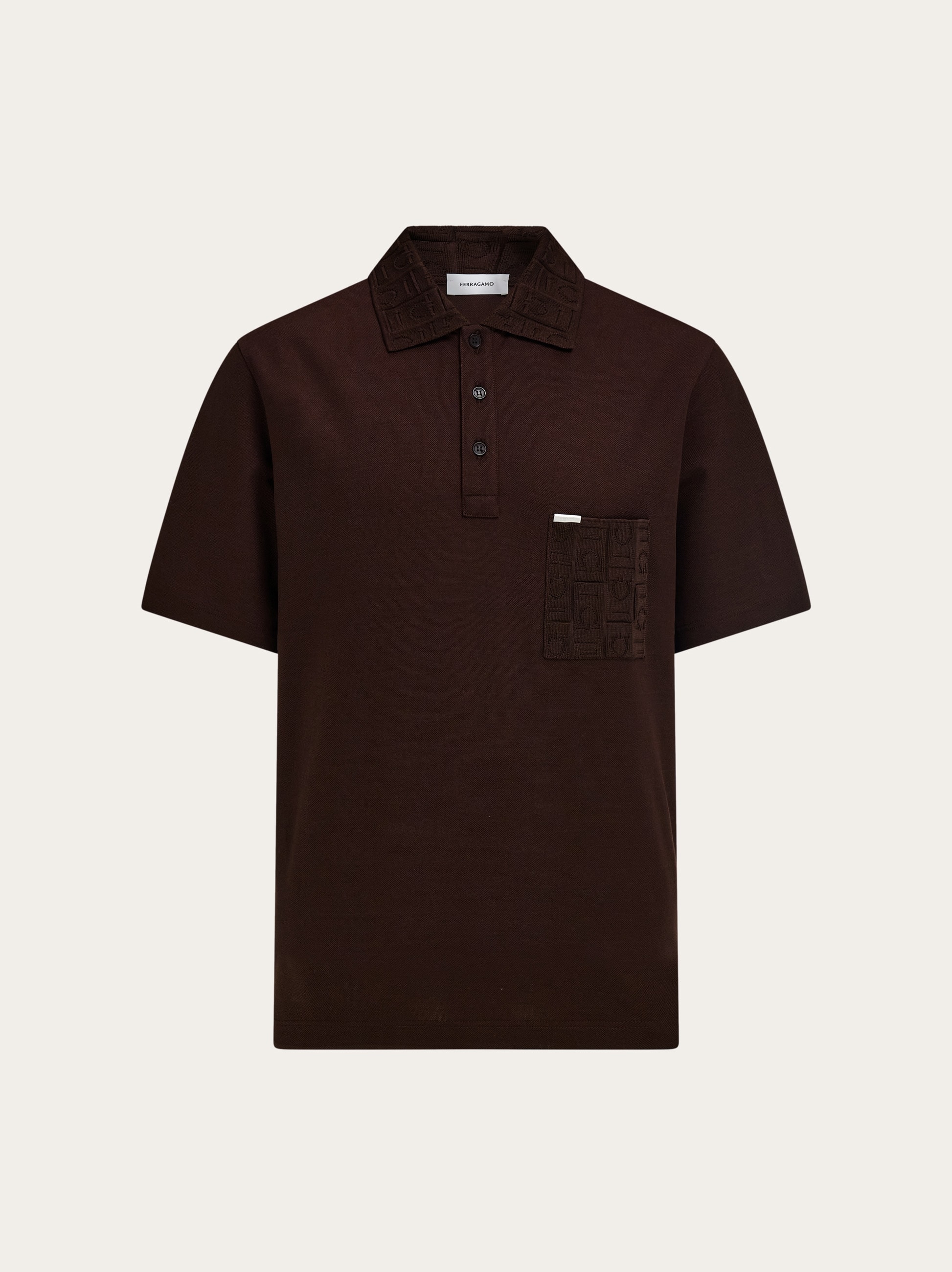V-neck polo with jacquard pocket detail - Men | Ferragamo