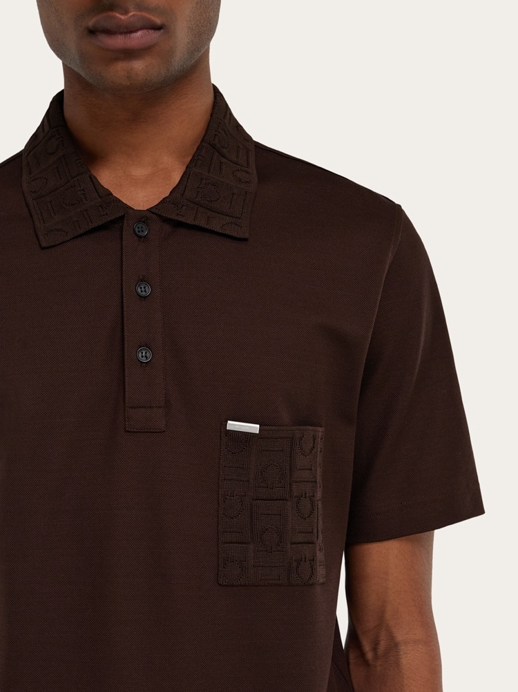 V-neck polo with jacquard pocket detail Gallery image 4