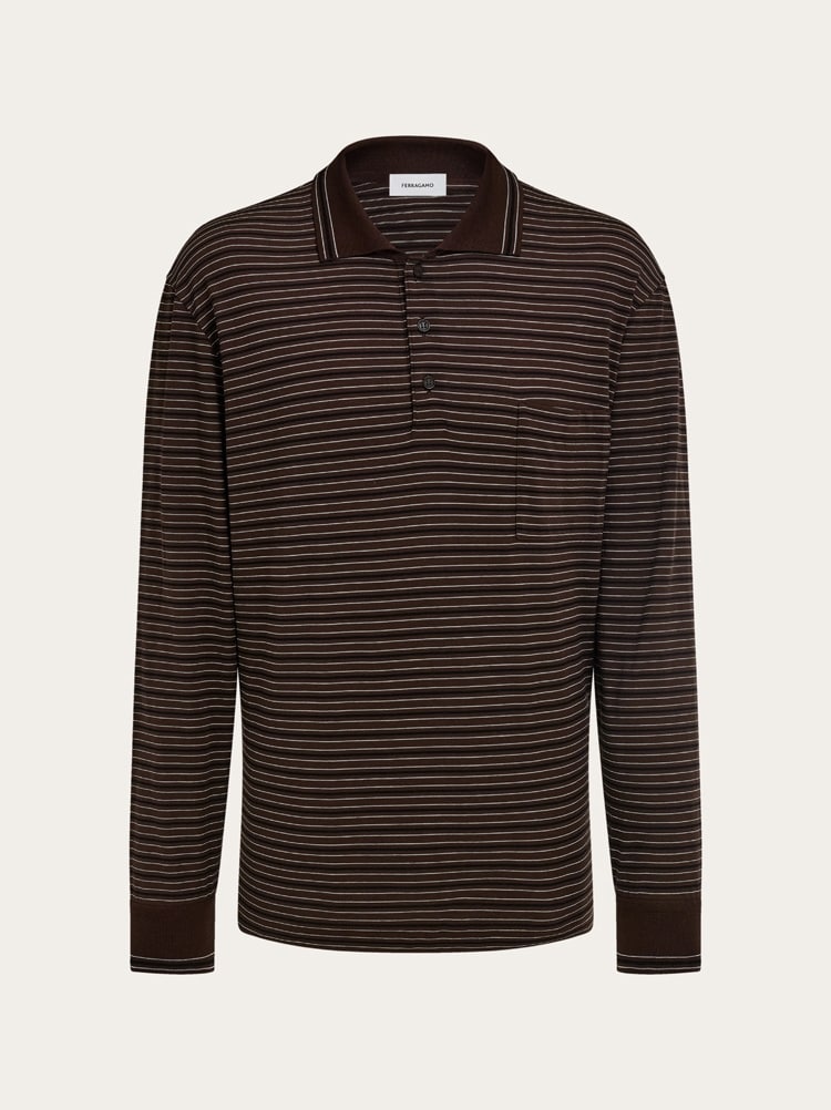 Long sleeve striped polo shirt Gallery image 1