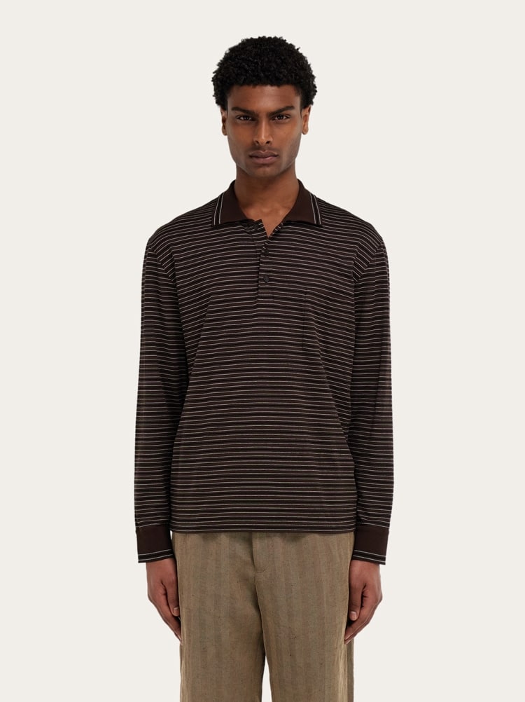 Long sleeve striped polo shirt Gallery image 2