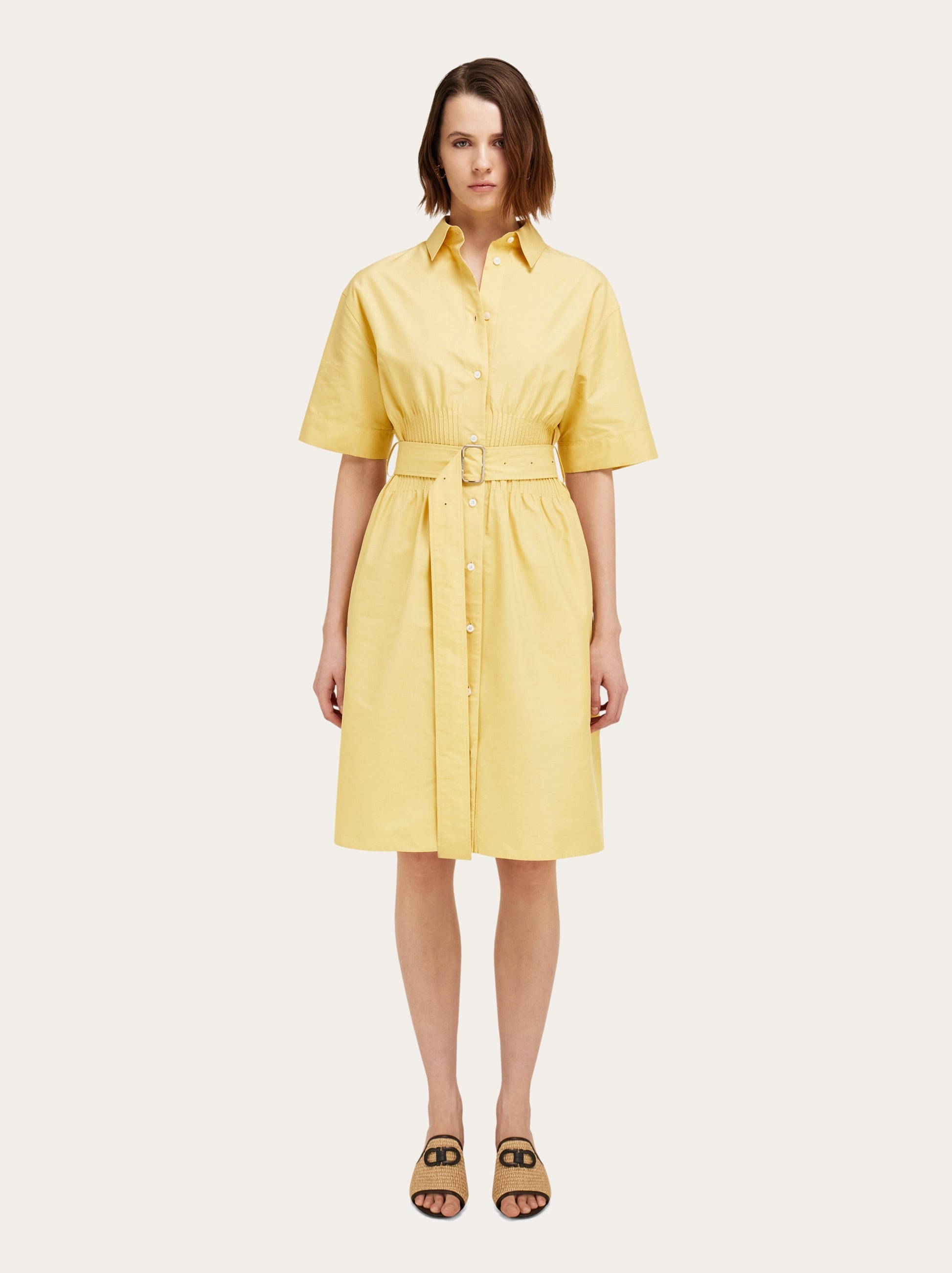 yellow satin shirt dress Women's Butter Yellow Premium Satin Bell Sleeve Shirt Dress