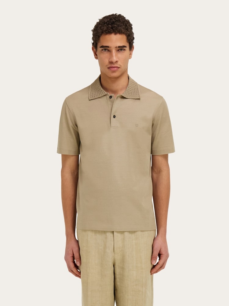 Polo shirt with knitted collar Gallery image 2