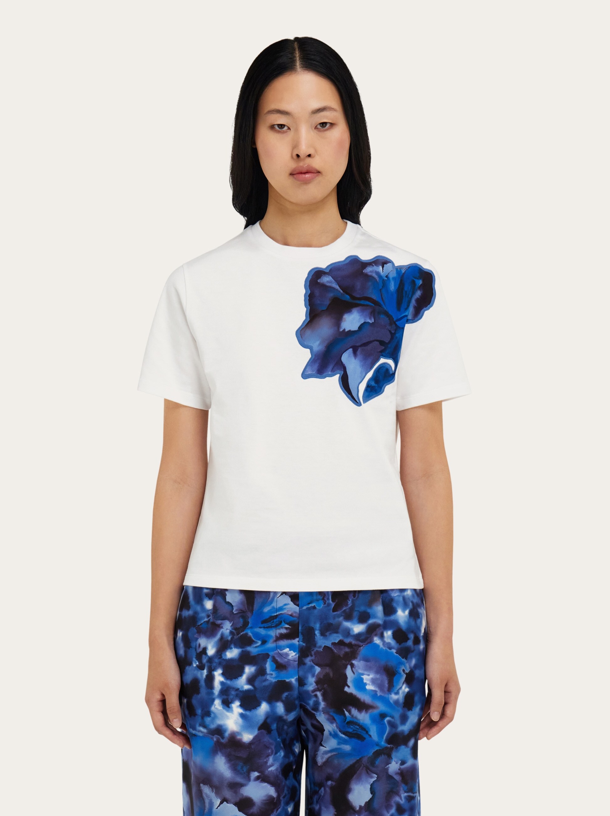 T-shirt with Carnation print silk inlay - Women | Ferragamo