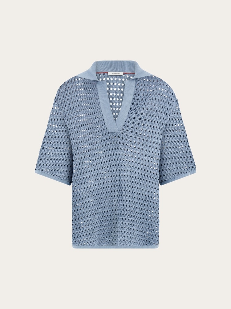 Open knit polo shirt Gallery image 1