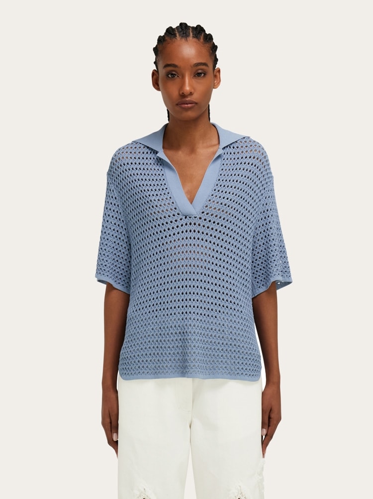 Open knit polo shirt Gallery image 2