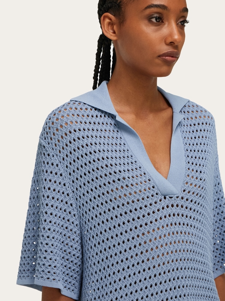 Open knit polo shirt Gallery image 4