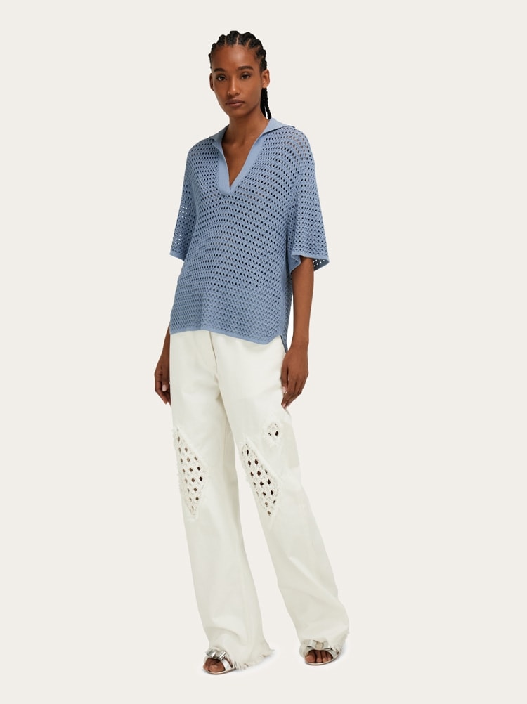 Open knit polo shirt Gallery image 6