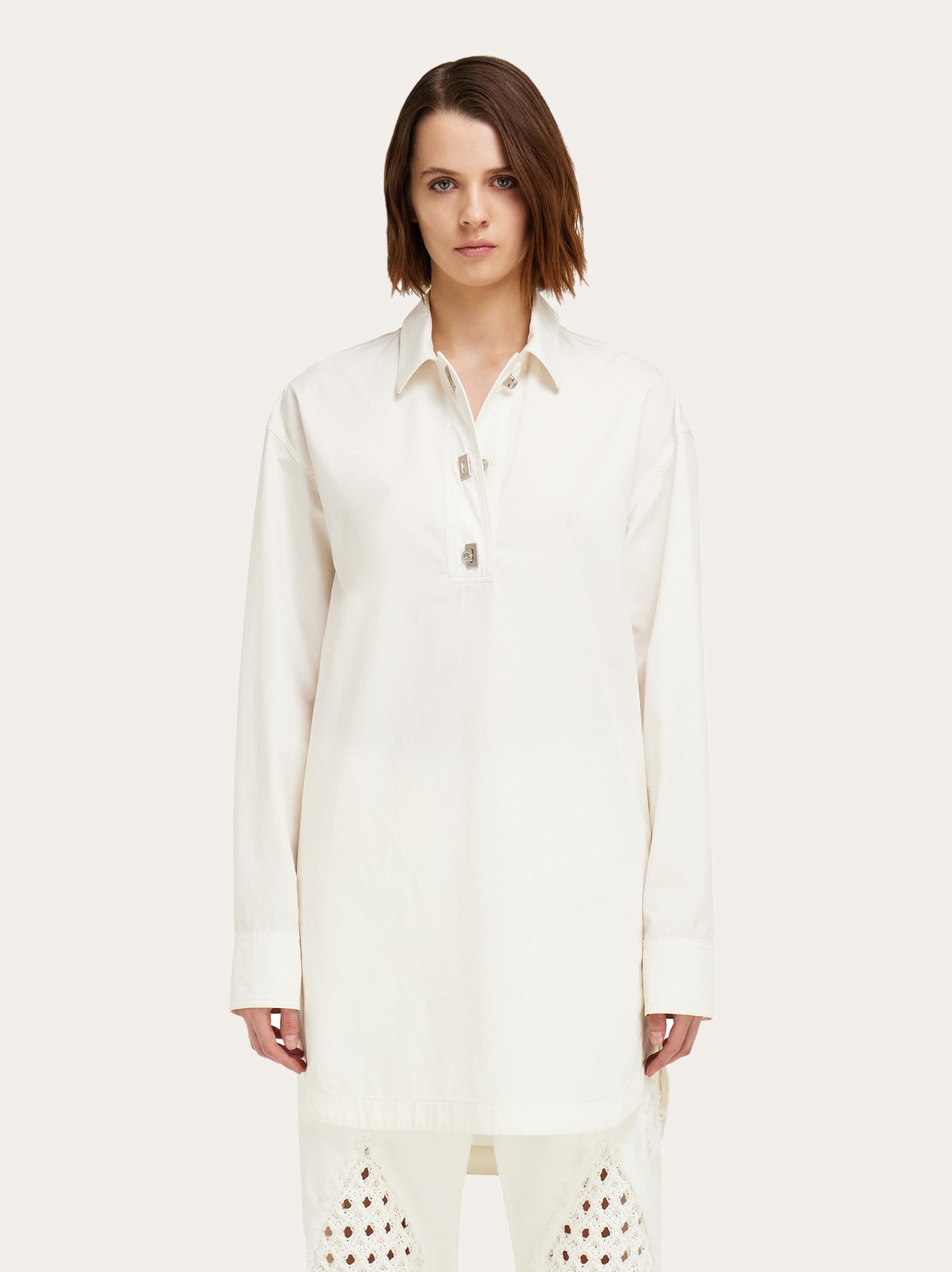 Cotton and silk shirt dress - Women | Ferragamo Cotton and silk shirt dress - Women | Ferragamo