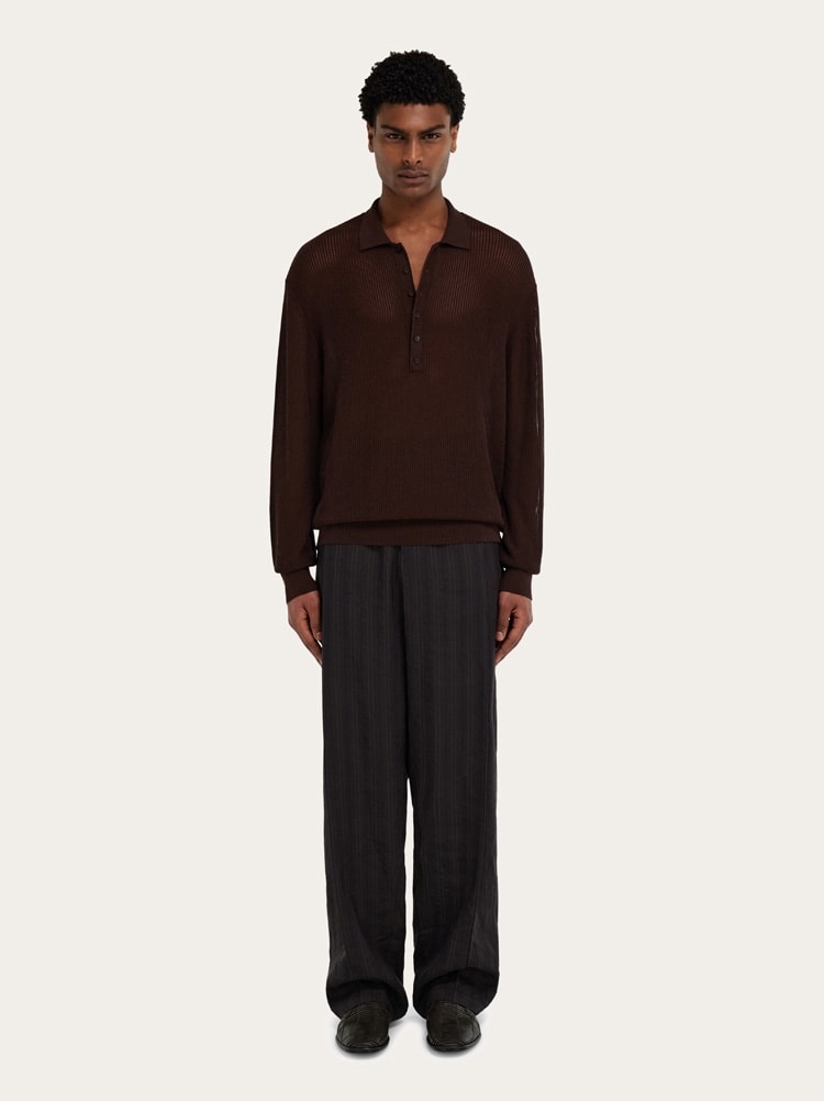 Long sleeve knitted silk polo shirt Gallery image 7