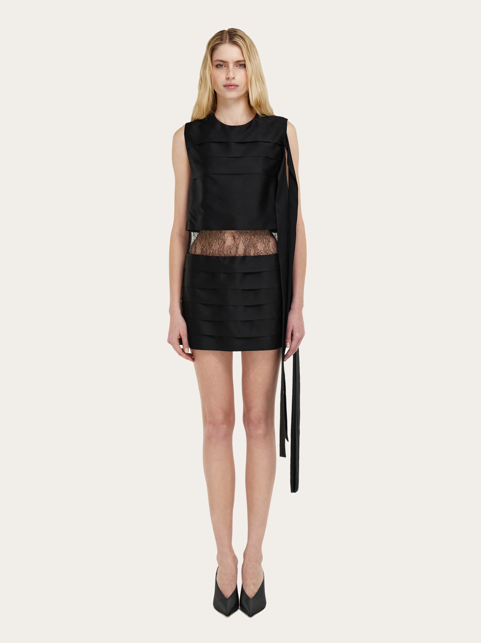 ferragamo leather dress Ferragamo Silk And Leather Dress - Black