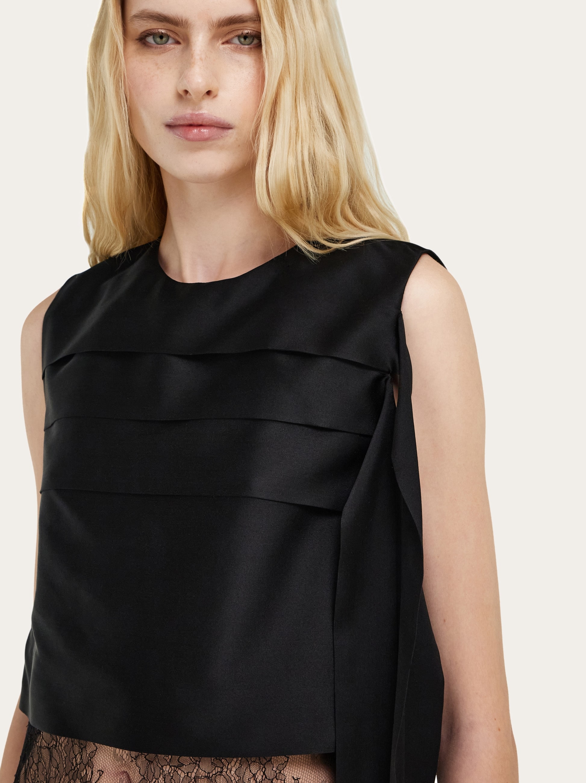 ferragamo mini dress Ferragamo Lace-Inset Tiered Silk Mini Dress